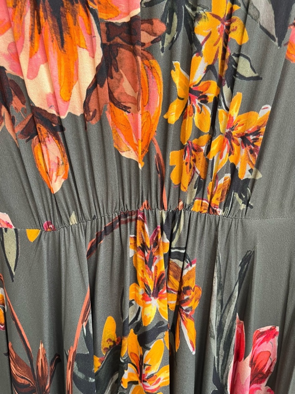 Soft Surroundings Provencia Olive Green Floral Midi Dress Handkerchief Hemline - Picture 10 of 12